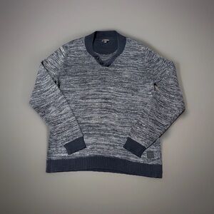 Guess Men's Charcoal V-Neck Sweater Heather Blue/Gray 100% Cotton